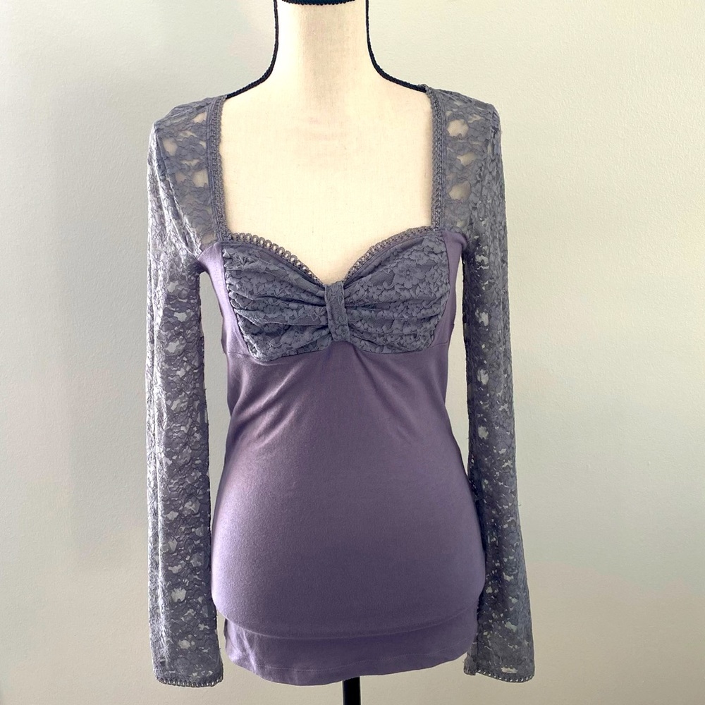Free People Purple Lace Top with Sweetheart Neckline
